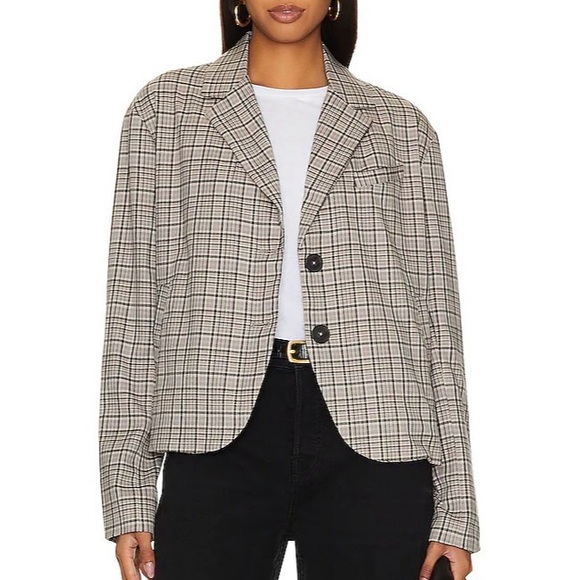 Free People Jackets & Blazers - Free People Cali Plaid Blazer Neutral Grey Sz XL